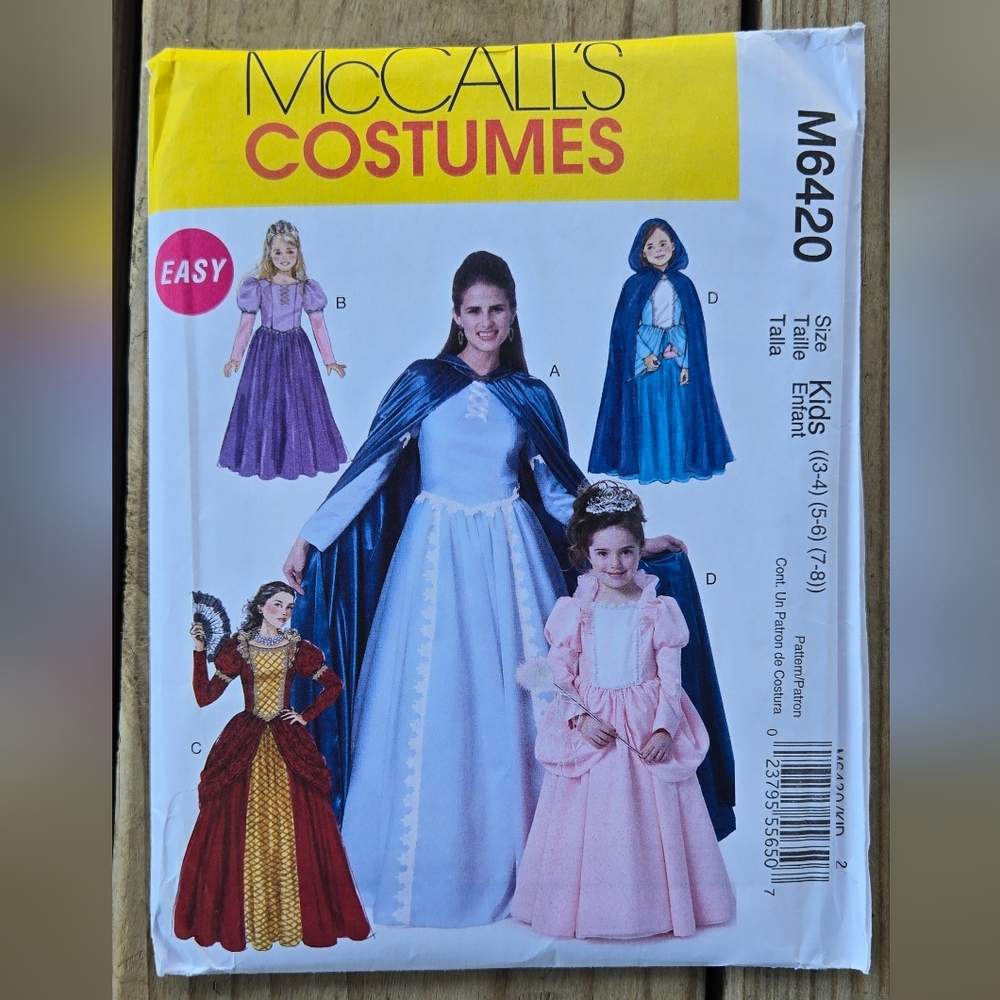 McCalls Costumes M6420 Kids 3-8 Fantasy Princess New Uncut Sewing Pattern